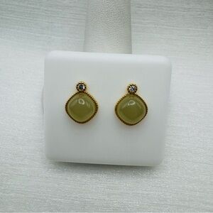 Green Jade Gold Stud Earrings